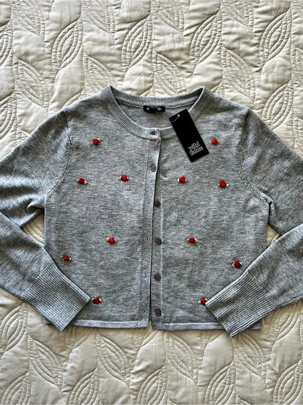 Wild Fable Gray Rose Embroidered Cardigan Sweater Size Small